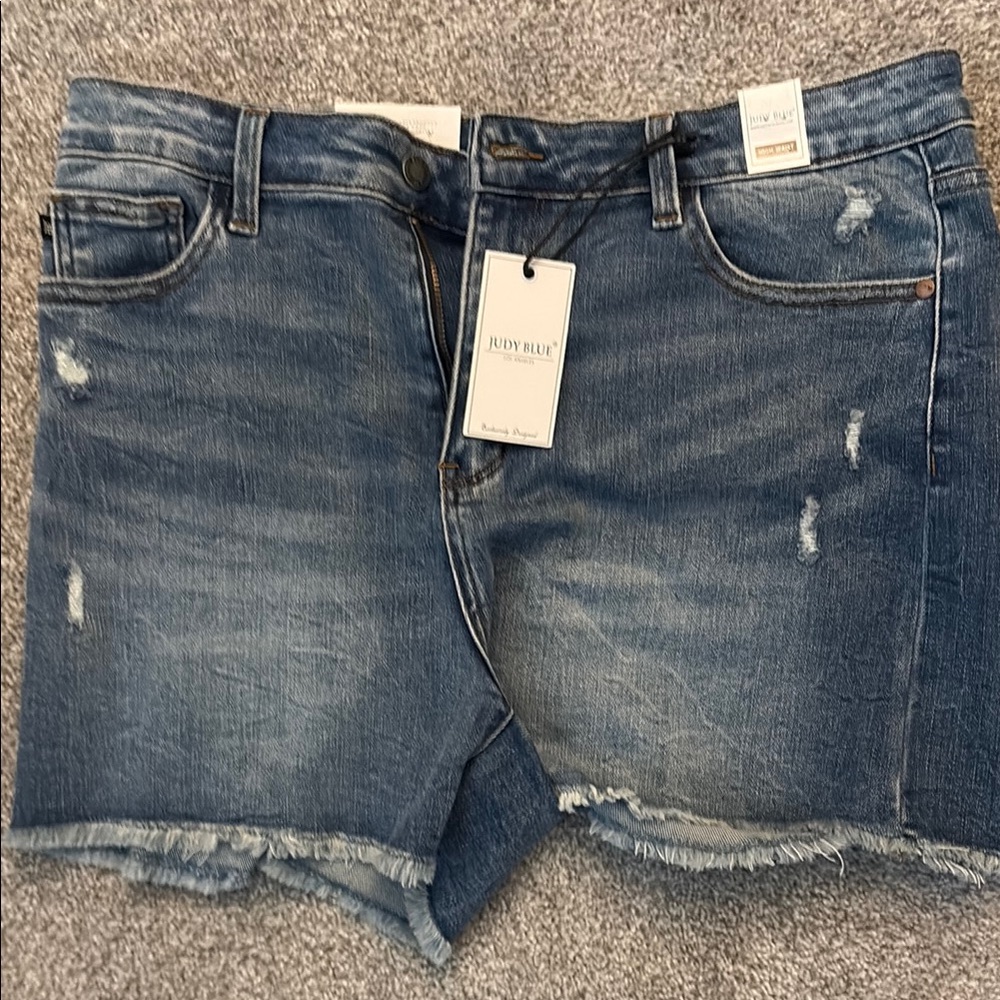 Judy Blue Blue Jean Shorts with Distressed Raw Hem